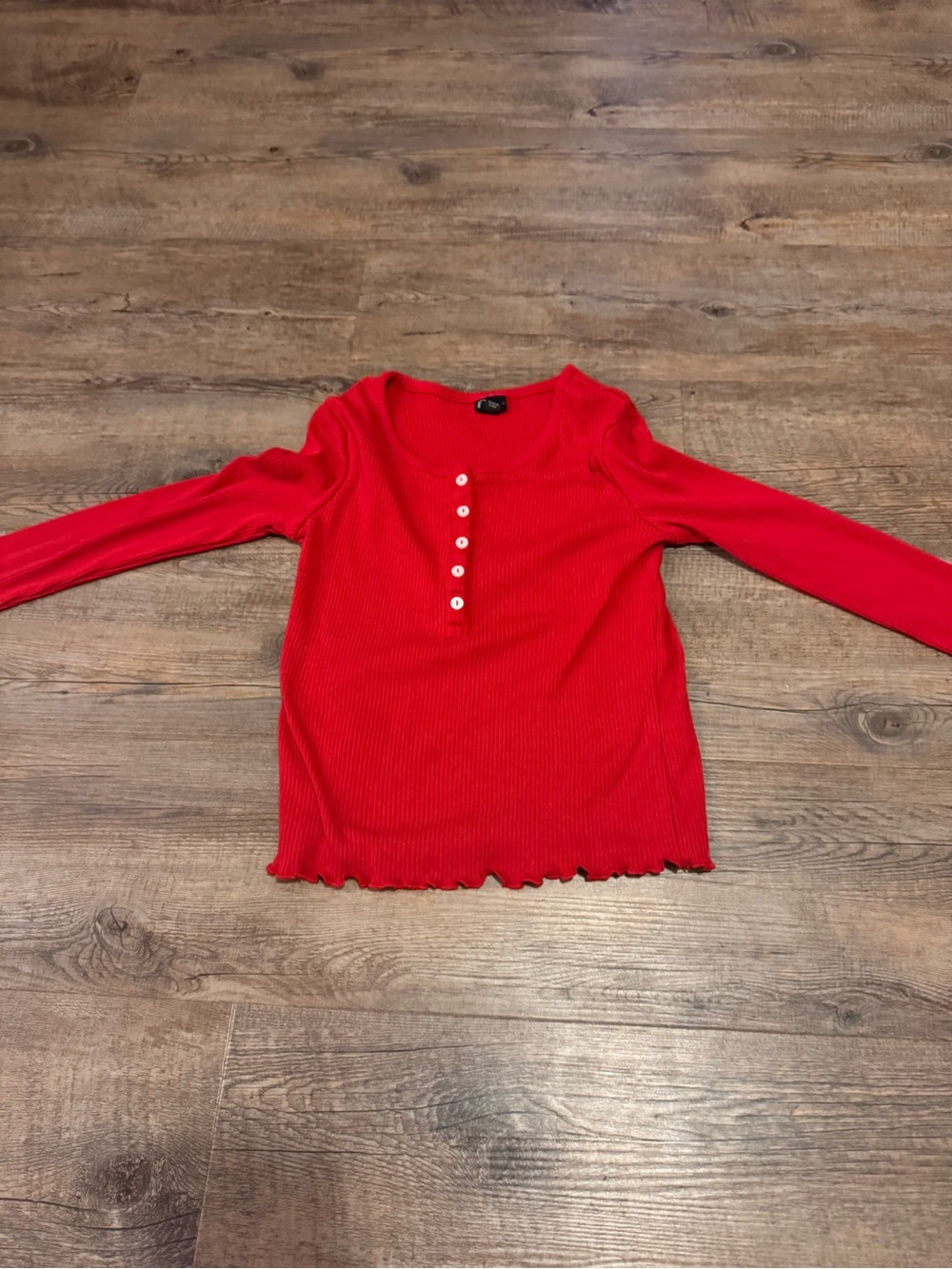 art class Red Ribbed Long-Sleeve Henley Top with Lettuce Hem